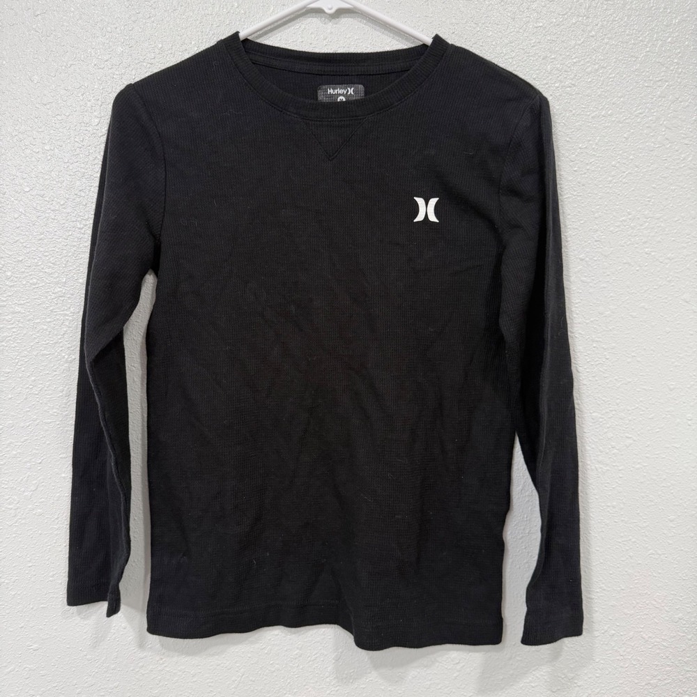 Hurley Boys Medium Black Long Sleeve Waffle Knit Thermal Shirt Logo 6631-023